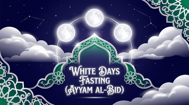 Islamic ayyam albid fasting background with full moon and traditional arch design