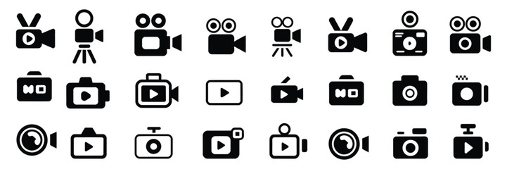 camera photo video icon set, photography recording and media symbols for capture, shooting, image and video production interface design vector illustration. © HossenMuhammod MunnA