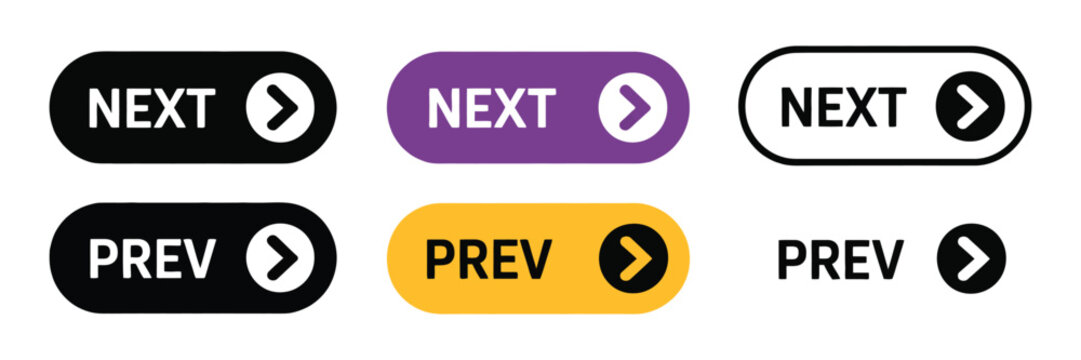 Previous and next navigation button featuring web arrows and modern user interface symbols in vector illustration style.