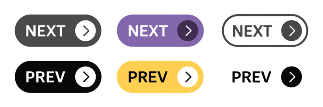 Navigation arrow button set for previous and next actions, vector illustration of modern user interface controls for web and app design.