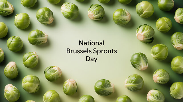 National Brussels Sprouts Day celebrated with fresh green vegetables arranged on a light green background
