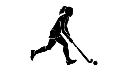 Fototapeta premium Female Field Hockey Player Silhouette Running with Ball and Stick