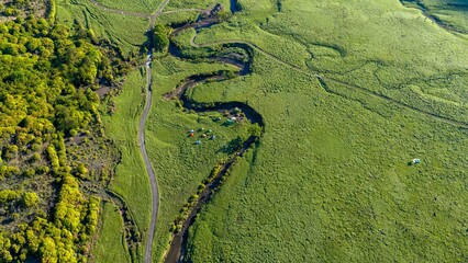 初夏の久住高原 ミヤマキリシマ群生地の空撮風景 © landscape photo