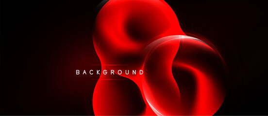Naklejka premium Abstract red shapes overlap, creating dynamic glowing effect. Dark background emphasizes vibrant curves, modern design element.