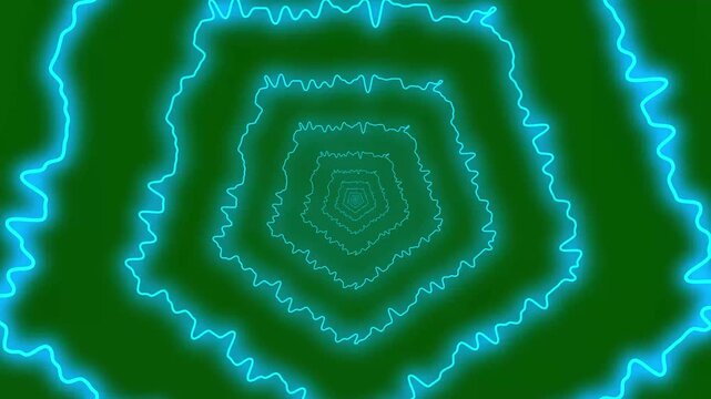 Seamless Loop of Minimalist Glowing Cyan Geometric Pentagon Tunnel with Turbulent Wiggle Motion, for Futuristic Video Overlays Tech Events Presentation Screens and Modern VJing Backgrounds