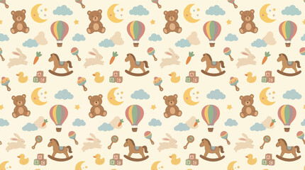 Fototapeta premium Premium Seamless Nursery Pattern Design with Sweet Baby Toys and Playful Motifs for Children's Decor