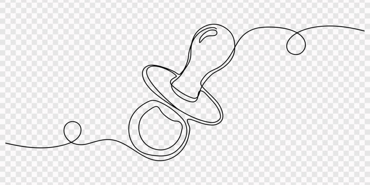 One line continuous of baby pacifier. Minimalist style art vector illustration in white background. Graphic illustration, Baby pacifier in continuous one line art style. Simple vector illustration