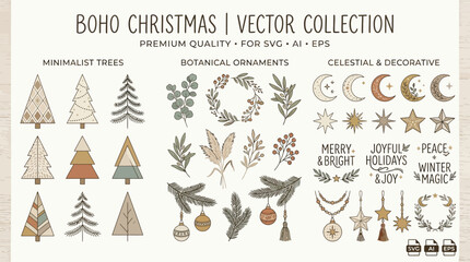 Set of Christmas cards with deer and reindeer winter holiday vector illustration design with snowflakes, pine trees, stars, festive celebration icon pattern © Rizky