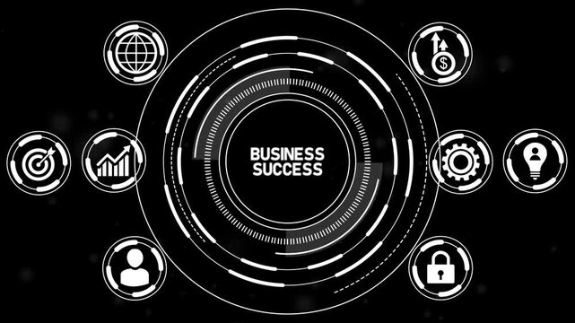 Business success concept for goal achievement with icon of goals, strategy, performance, achievement, value, growth.4k Animation video.