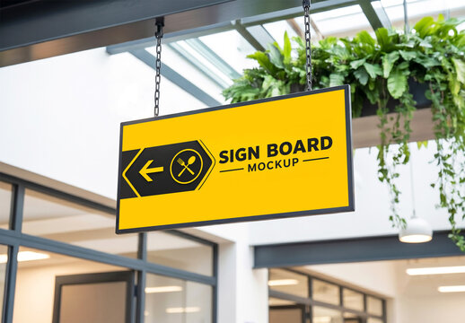 Realistic Hanging Signboard Mockup