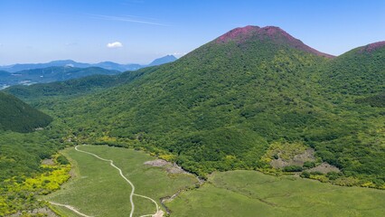 初夏の久住高原 ミヤマキリシマ群生地の空撮風景 © landscape photo