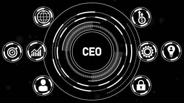 CEO concept with icons for business growth and leadership on a digital dot background chief executive officer.Blue Technology Business Risk Concept.4k Motion video.