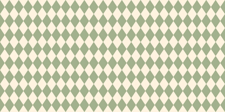 Seamless harlequin pattern with sage green and cream diamond checks