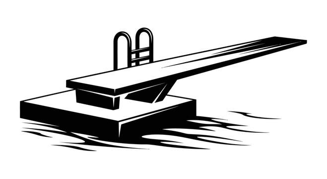Black and White Illustration of a Swimming Pool Diving Board