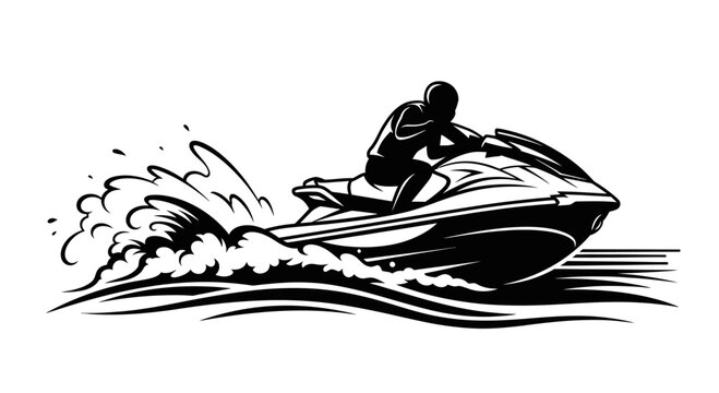 Black and White Jet Ski Rider Illustration