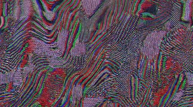 Distorted digital tapestry with woven texture and crt scanline interference