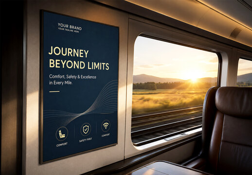Train Interior Poster Mockup at Sunset