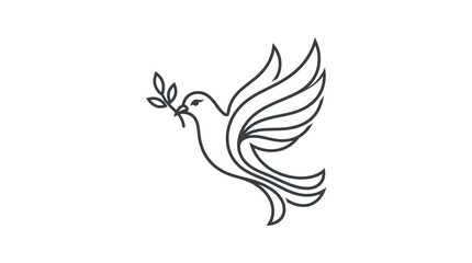 Fototapeta premium Outline of a dove in flight with olive branch.