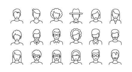Fototapeta premium Collection of Hand Drawn People Avatars and Icons.