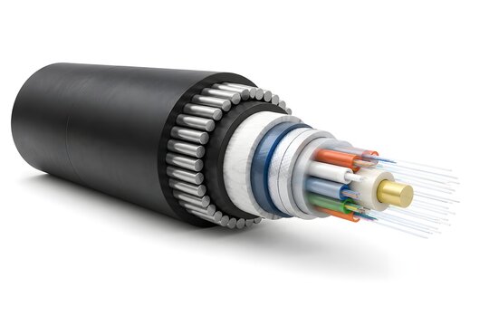 Submarine fiber optic cable cross section isolated on white background