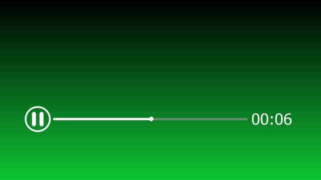 audio player progress bar timer animation on green background,audio streaming interface motion background,podcast player progress indicator motion graphic.