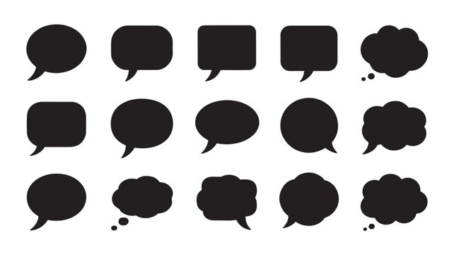 Speech Bubble Icons Black Vector Collection for Chat Communication Dialogue Comments and Messaging