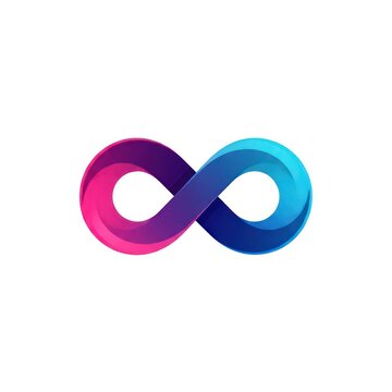 Vibrant pink and blue 3d infinity symbol on white background