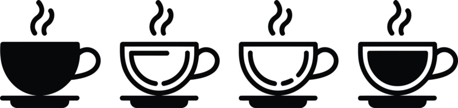 Four Coffee Cups With Steam Showing Different Fill Levels Isolated Design