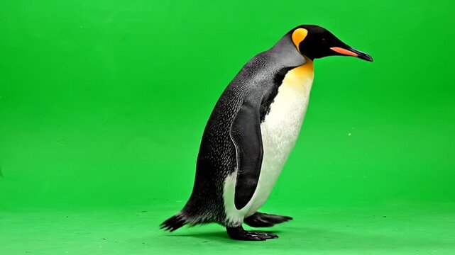 King penguin on green screen standing.
