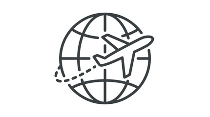 Airplane flying around globe line art travel icon. © AMRI