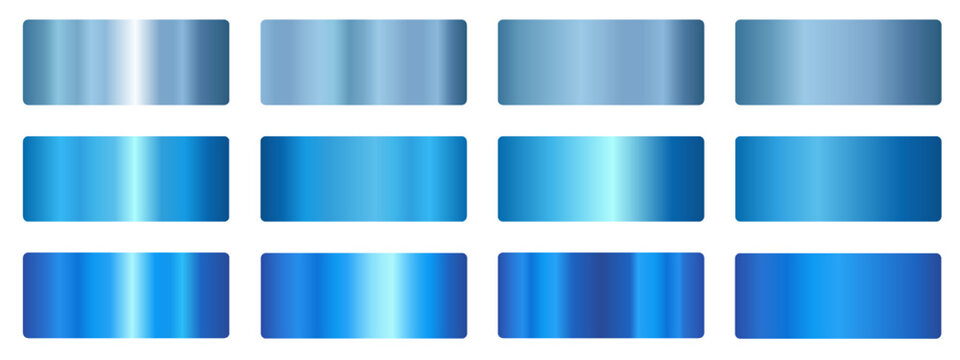 Glossy chrome metallic backgrounds collection with navy gradation effects. Blue foil textures, elegant borders and decorative steel elements. Modern luxury templates featuring bright shiny surfaces.