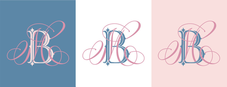 MB BM monogram logo in a sophisticated ornamental style. Luxury wedding initials for stationery, invitations and personalized wedding branding.