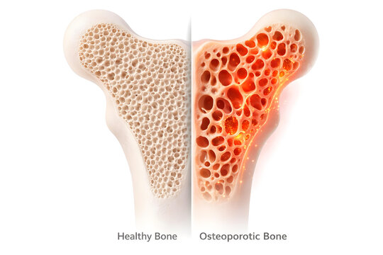 Bone osteoporosis healthy osteoporotic anatomy medical comparison porous density, 3d illustration comparing normal bone structure with diseased