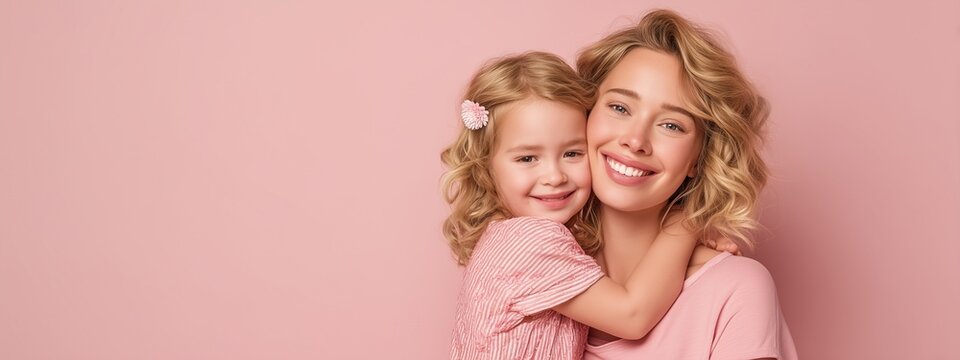 Happy Mother and Daughter Hugging on Mother's Day