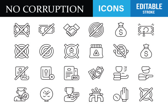 No Corruption Editable Vector Icons for Ethics and Compliance Concepts