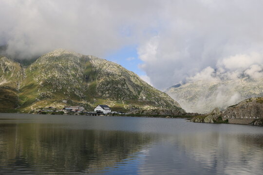 Mountain landscape at the Lake Totensee-Grimsel Pass in the Swiss Alps