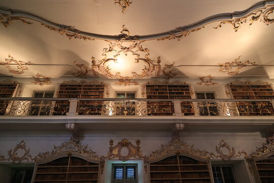 Library hall of the Neustift Monastery in Vahrn near Brixen in South Tyrol, Italy