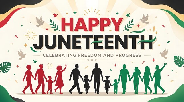 Juneteenth Celebration Poster With Silhouettes And Floral Ornament