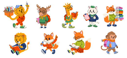 Obraz premium Back to School Animal Characters Illustration