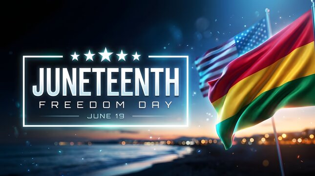 Juneteenth Freedom Day Composition With Waving Flags Digital Illustration