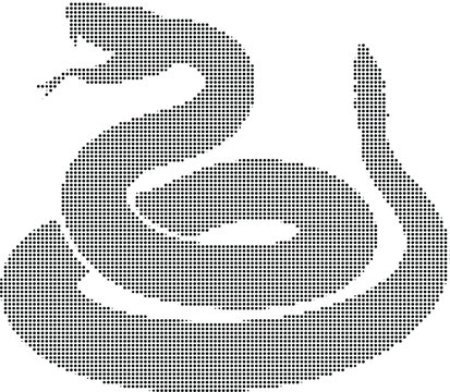 Coiled snake silhouette in halftone dots on transparent background