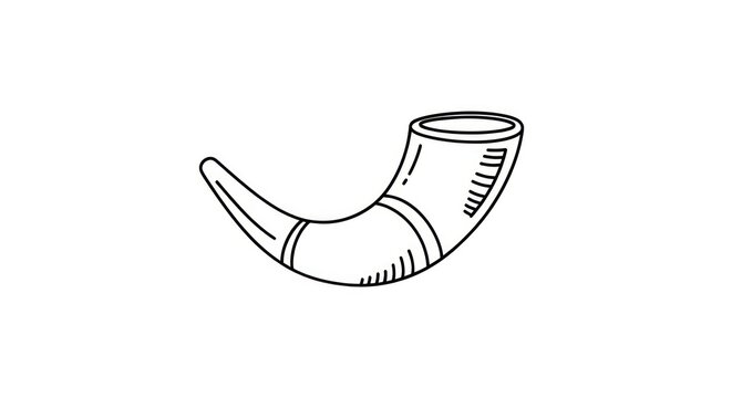 Minimalist line drawing of ritual shofar horn