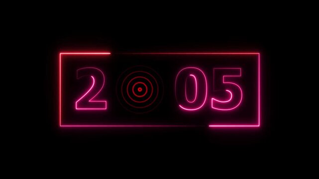 5 year's neon bright number text radio wave magenta red color animation. New year celebration number. Black background 4k video.