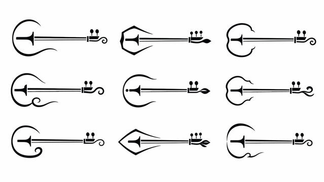 Stylized black and white of traditional stringed instruments, possibly lutes