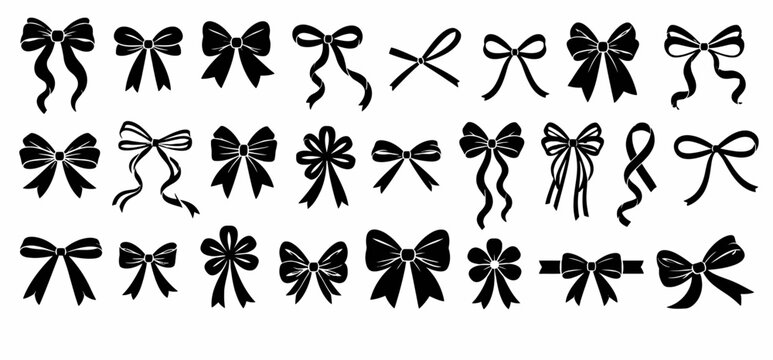 Assorted black silhouette bow with flowing ribbons and varied