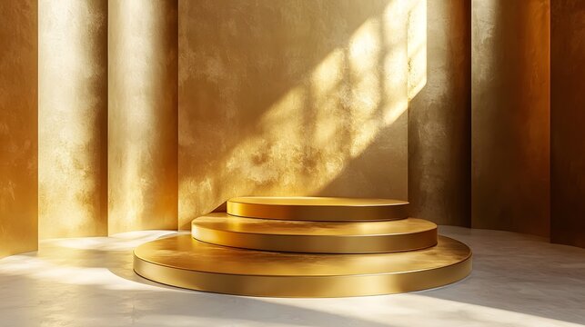 gold podium on a wooden background