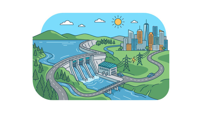 Hydroelectric dam generating sustainable energy for a modern city