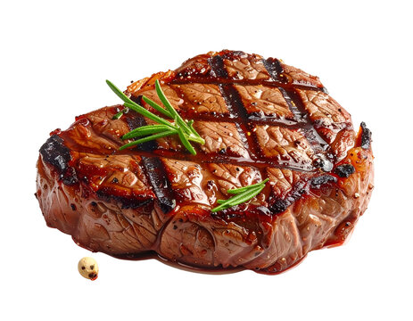 Gourmet grilled beef tenderloin ribeye steak with perfect grill marks isolated on white background mockup