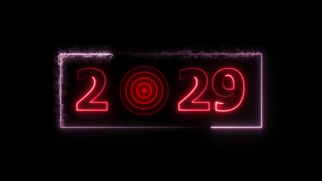 29 years neon bright number text radio wave red color animation. New year celebration number. Black background 4k video.