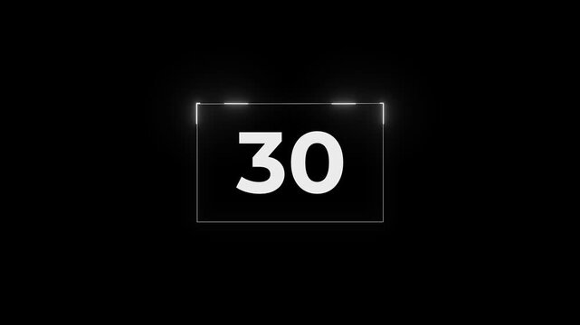 Glowing neon vintage film leader countdown from 35 to 0 seconds. Cinema movie reel timer effect screen. 4k